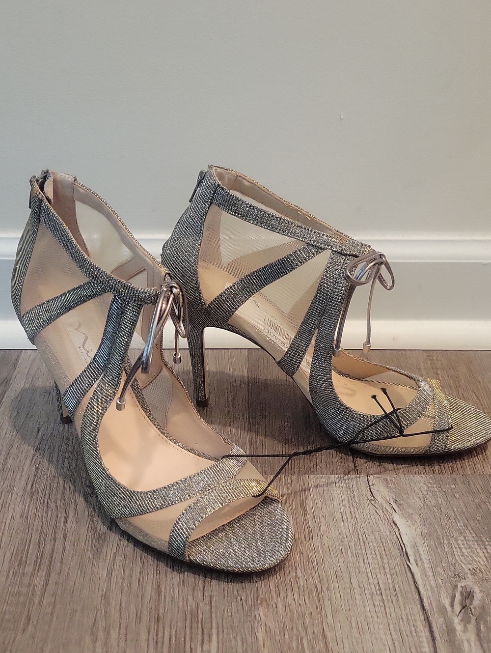 Silver Strappy High Heel Sandals with Lace-Up Detail! Sz.8!
